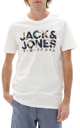 JACK & JONES-Ανδρικό t-shirt JACK & JONES 12224688 JJBECS SHAPE λευκό